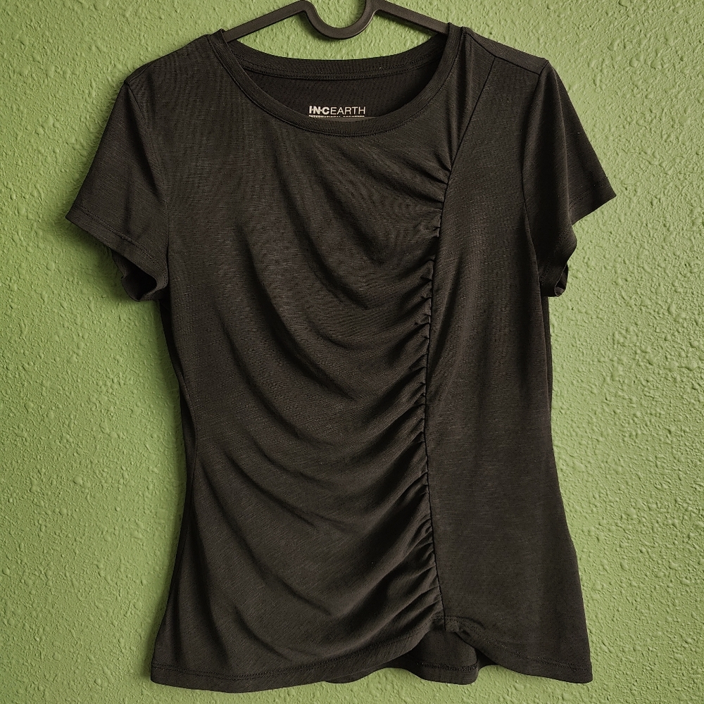 EUC INC EARTH RUCHED TOP, CREATED FOR MACY'S IN SIZE XS BLACK